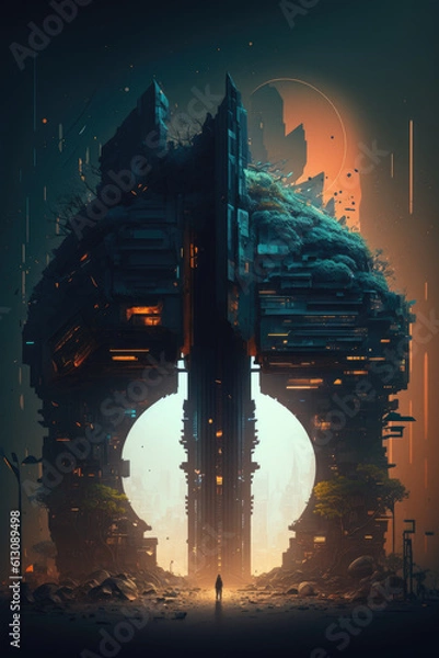 Fototapeta Teleport portal to different world - Generative AI