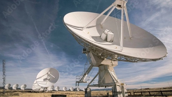 Fototapeta Signals from the Sky: 4K Close-Up of the Impressive Satellite Antenna Array at the Very Large Array (VLA) in the New Mexico Desert