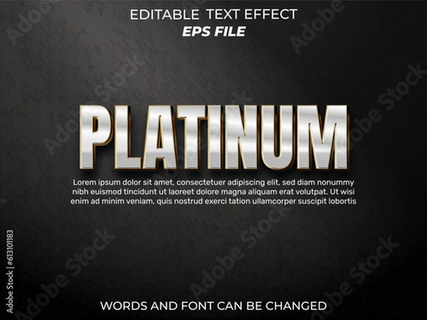 Fototapeta platinum text effect, font editable, typography, 3d text. vector template
