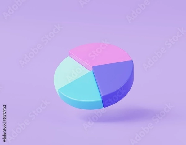 Fototapeta 3d pie chart.Donut chart icon on purple background.business and finance.Pie chart.Empty copy space.Circle graph growth diagram symbol concept.3d render,illustration.
