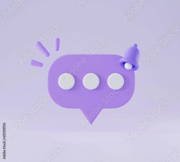 Obraz 3D chat bubble message speech icon symbol on purple isolated background.Online chatting speak conversation 3D rendering,illustration