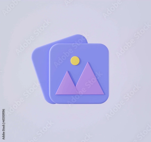 Obraz Blue picture file icon concept Isolated on background.photo,image,Gallery icon,jpg file and frame icon.3D rendering,illustration