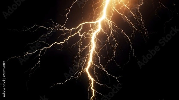 Fototapeta Thunderbolt Unleashed: Striking Lightning on Black Background - Generative AI
