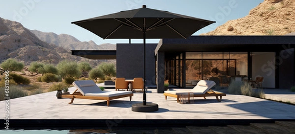 Obraz Parasol black on Terrace