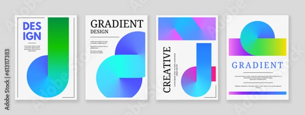 Fototapeta Abstract conical gradient posters. Limitless gradients shape flyer, colorful geometric eternity template vector set
