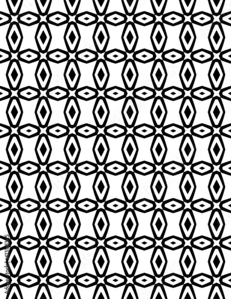 Fototapeta black and white seamless pattern geometric arts floral zigzag striped diamond design texture element print tile damask monochrome line pattern.