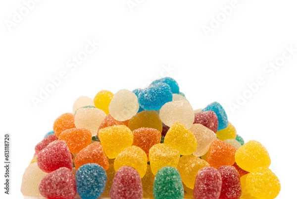 Fototapeta Assorted colorful gummy candies isolated on a white background.