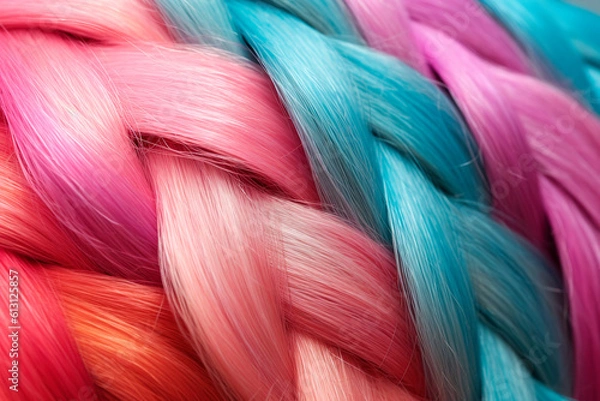 Fototapeta braided hair color gradient close up image. Multi color, generative ai