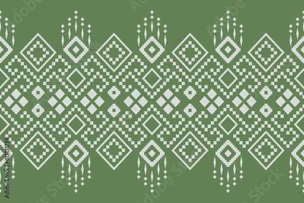 Obraz Green Cross stitch colorful geometric traditional ethnic pattern Ikat seamless pattern border abstract design for fabric print cloth dress carpet curtains and sarong Aztec African Indian Indonesian 