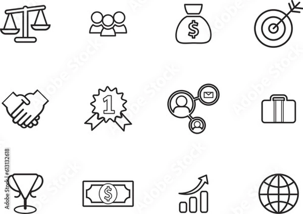 Fototapeta Business and Finance web icons in line style. Money, bank, contact, infographic. Icon collection. Vector illustration.