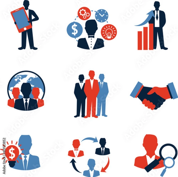 Fototapeta Business and Finance web icons in line style. Money, bank, contact, infographic. Icon collection. Vector illustration.