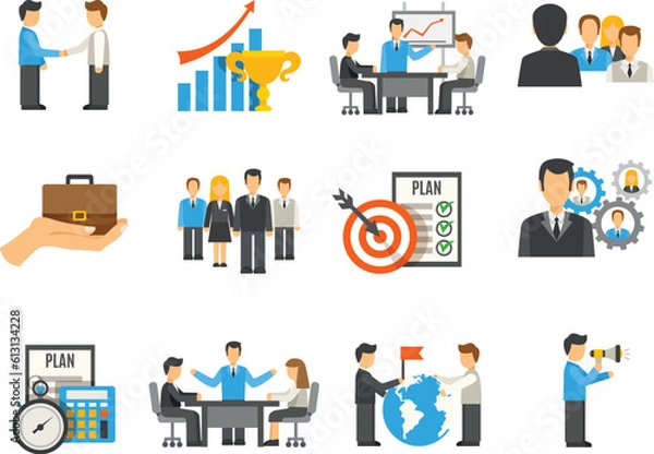 Fototapeta Business and Finance web icons in line style. Money, bank, contact, infographic. Icon collection. Vector illustration.