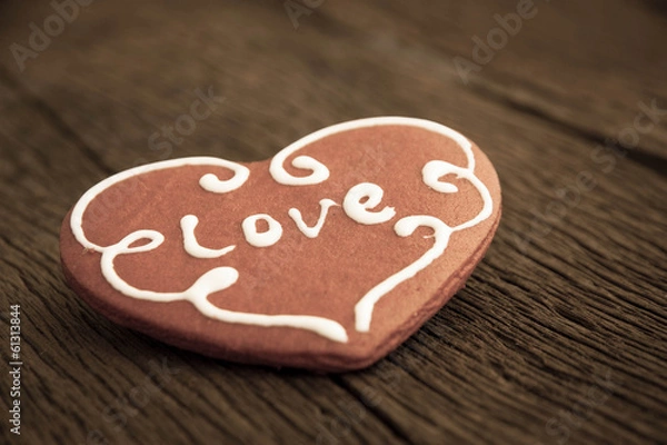 Obraz Heart cookie on wood background, Vintage style