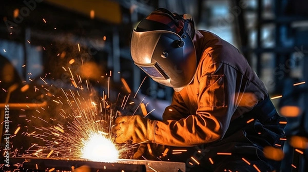 Fototapeta A welder is a professional working in the metal fabrication industry Generative AI