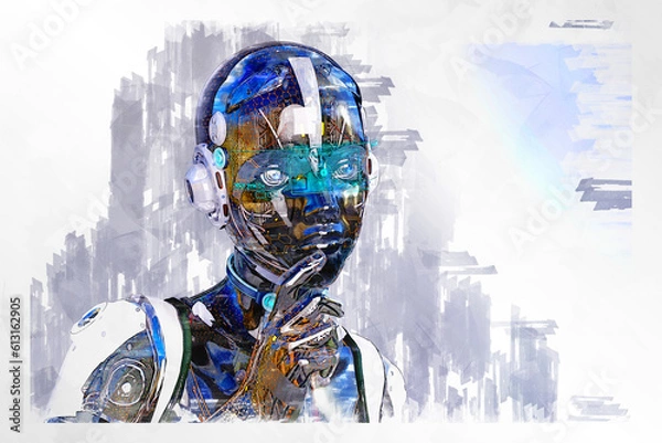 Obraz Artistic 3D illustration of a cyborg with artificial intelligence