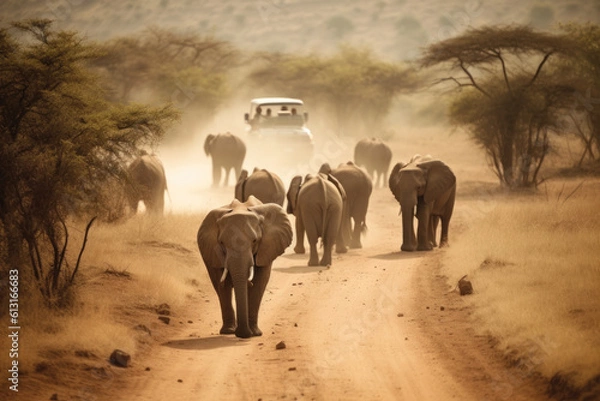Fototapeta elephants in the savannah