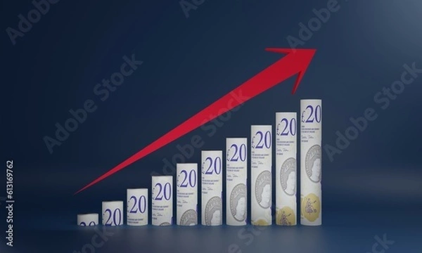 Obraz Financial Growth Bars  With 20 British Pound Notes 
