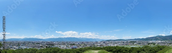 Obraz 【パノラマ】 初夏、弘法山から見る松本市・北アルプス