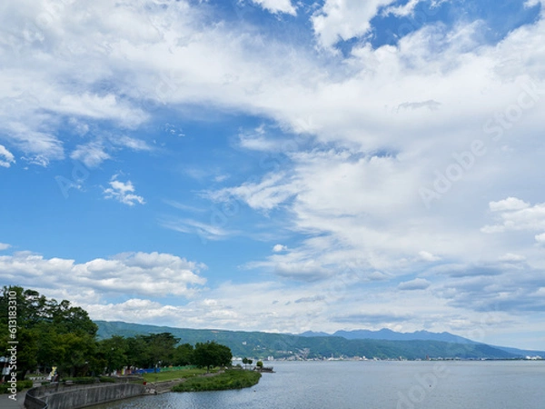Obraz 初夏、諏訪湖と八ヶ岳