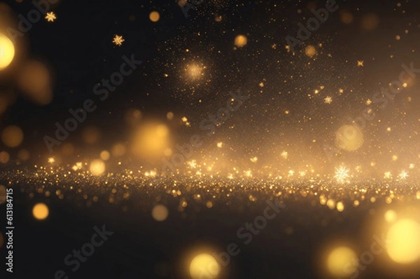 Fototapeta Yellow abstract bokeh made from Christmas lights on black isolated background. Holiday concept, blur bokeh.