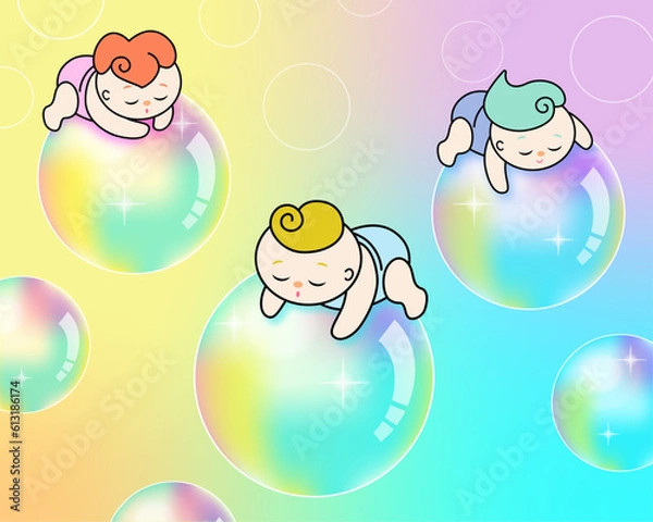 Obraz シャボン玉の上で眠る赤ちゃんたち