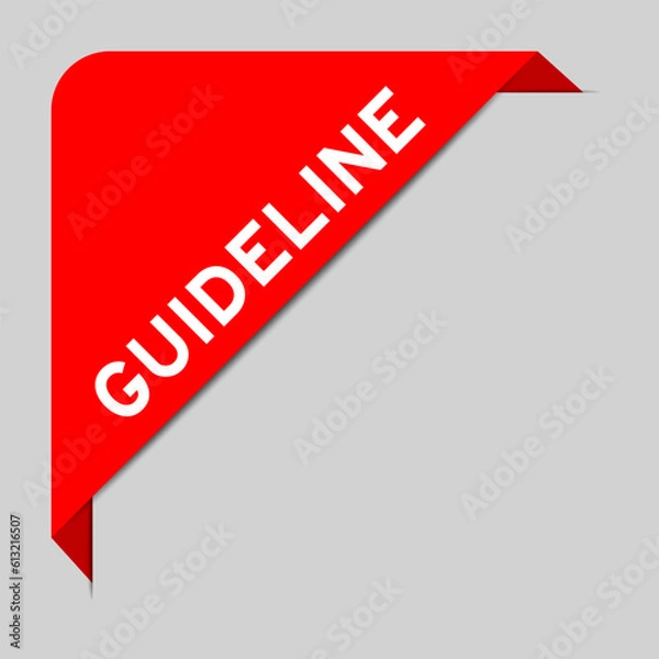 Fototapeta Red color of corner label banner with word guideline on gray background