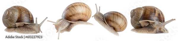 Fototapeta Close up of a common brown garden snail isolated on transparent background