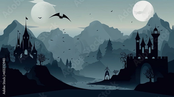 Fototapeta Dark, Medieval Fantasy Landscape - Generative AI Projects