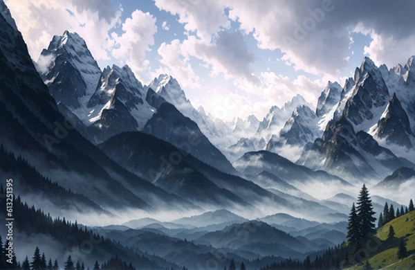 Obraz Artwork of a beautiful mountain landscape, Generative AI