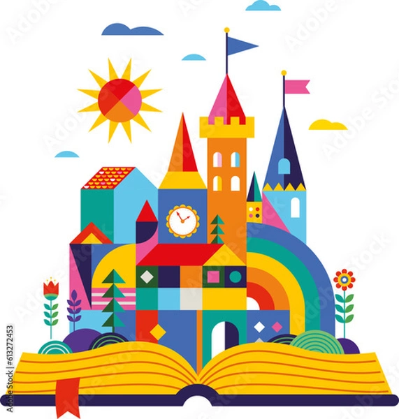 Fototapeta Fairy tale castle with open book
