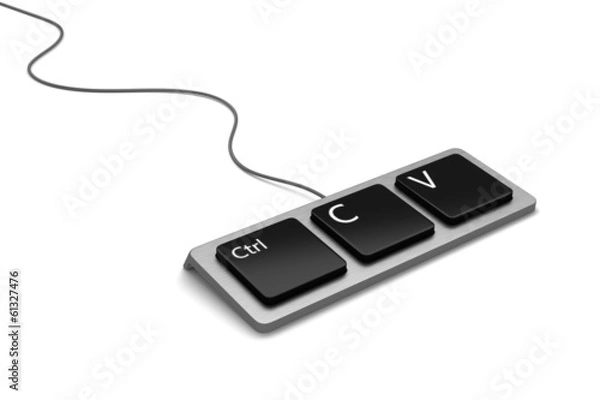 Fototapeta Klawiatura z trzema przyciskami, Ctrl, C i V dla kopiowania i wklejania.