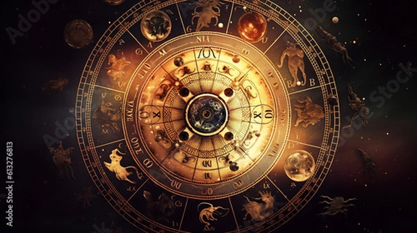 Fototapeta The concept of the symbolism of the planets in Astrology. Astrological natal chart planet solar system zodiac Generated AI