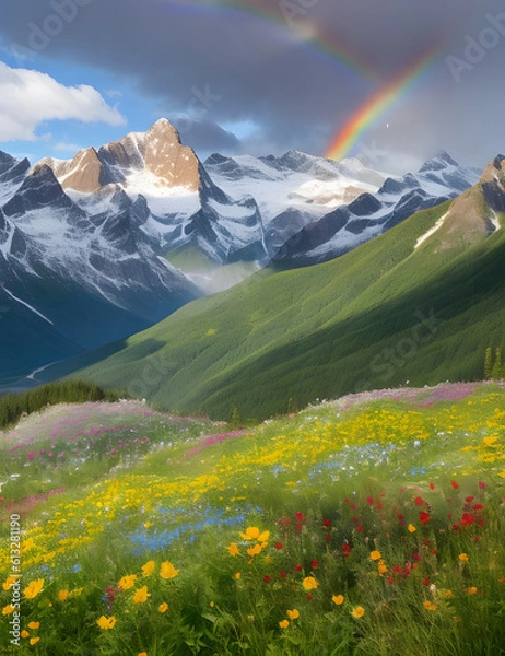 Obraz landscape with rainbow. AI generated