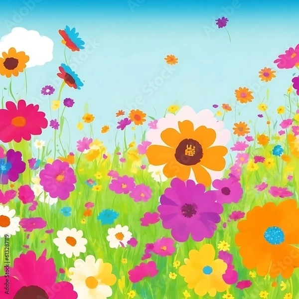 Obraz Colourful abstract flower meadow illustration and Colourful watercolour abstract flower background.