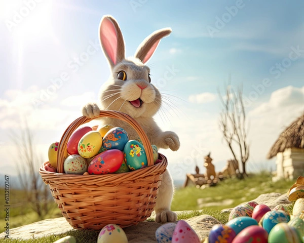 Fototapeta Easter Bunny Delivering Easter Eggs