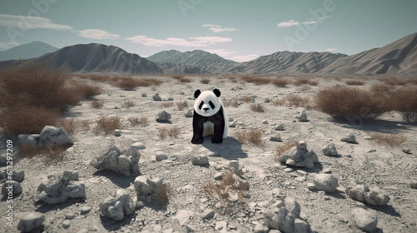 Fototapeta Panda in the Wasteland: A Generative AI Experiment Gone Wrong