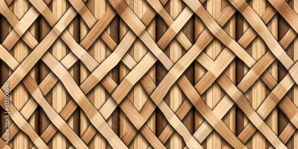 Fototapeta A group of people standing in front of a fence covered with a colourful pattern created by generative AI - generative ai.