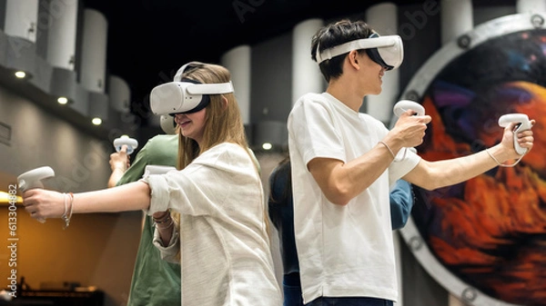Obraz A team of friends playing VR