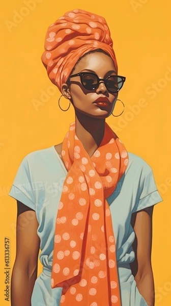 Fototapeta Black model in sunglasses, Empowering Fashion Illustration of Elegant Black Woman: A Blend of Style and Cultural Identity, AI generated