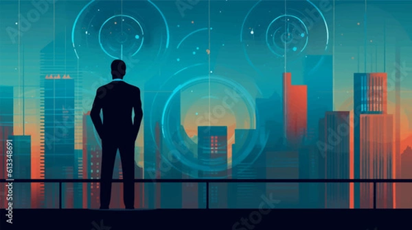 Fototapeta Businessman looking remotely, forecast, prediction in business, vector illustration.