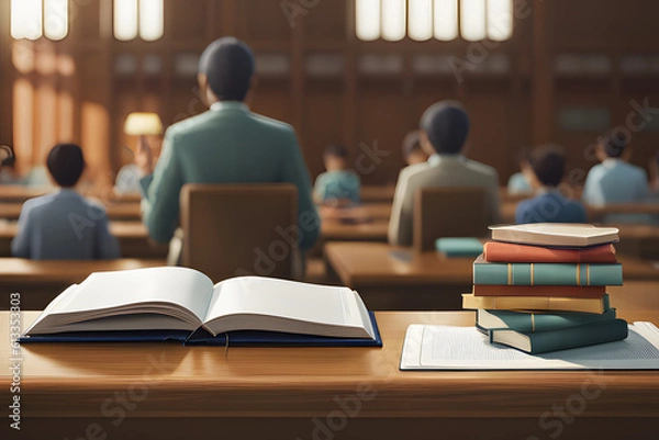 Obraz students in classroom, books on desk  created using AI Generative Technology