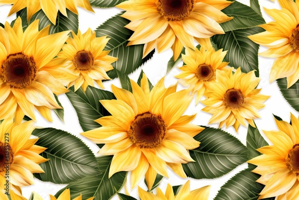 Fototapeta Graphical design pattern of summer flowers based on generative AI