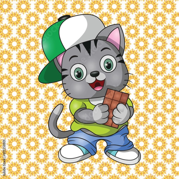 Obraz a cat is holding a chocolate