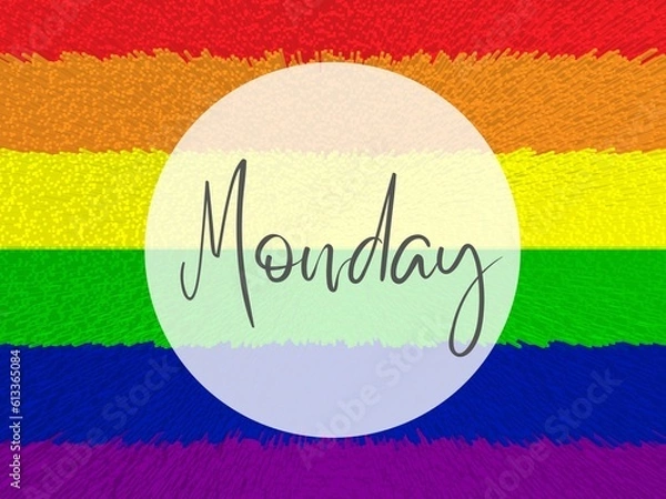 Fototapeta MONDAY Daily planner in rainbow, multi colored background, wallpaper, desktop background in LGBTQI theme for happy, pride, inclusive, parade, inclusive, safe place design, illustration. 