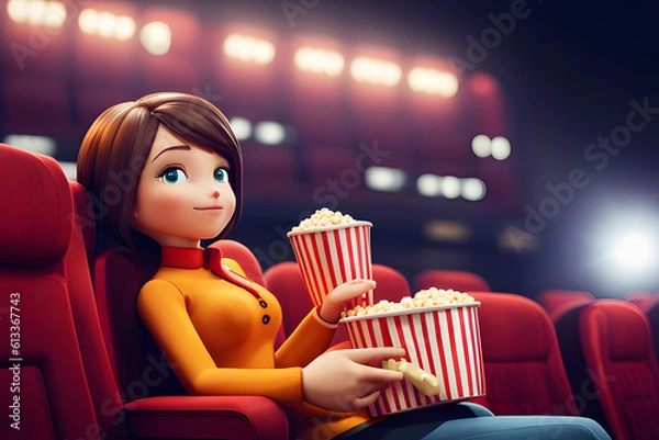 Obraz person watching movie in theatre with popcorn  created using AI Generative Technology