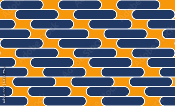 Fototapeta abstract background with blue  circles and oval stirp on yellow background repeat seamless pattern design for fabric printing or wallpaper or abstract art or pop art