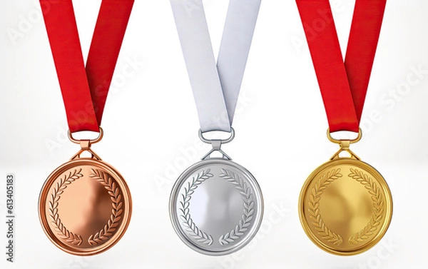 Fototapeta Champion gold silver and medals. Generative AI.