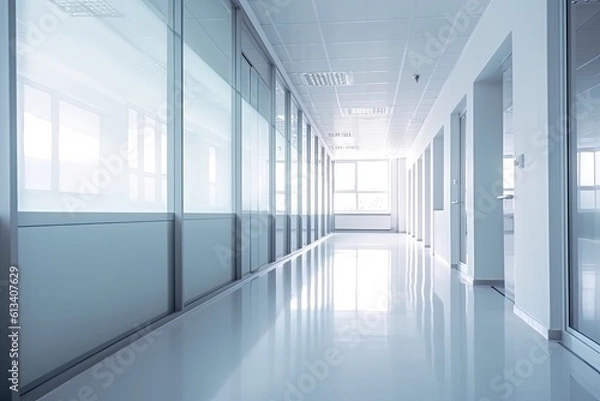 Fototapeta Empty corridor in a modern clean building. Generative AI.