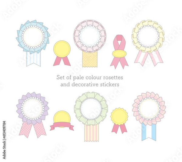 Obraz 淡い色のロゼッタと装飾シールのセット