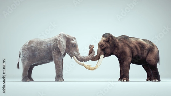 Obraz Mammoth and elephant together.